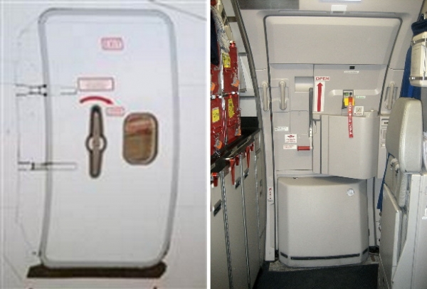 Fig. 1. Vue extérieure (image à gauche) et intérieure (image à droite) d’une porte d’avion1