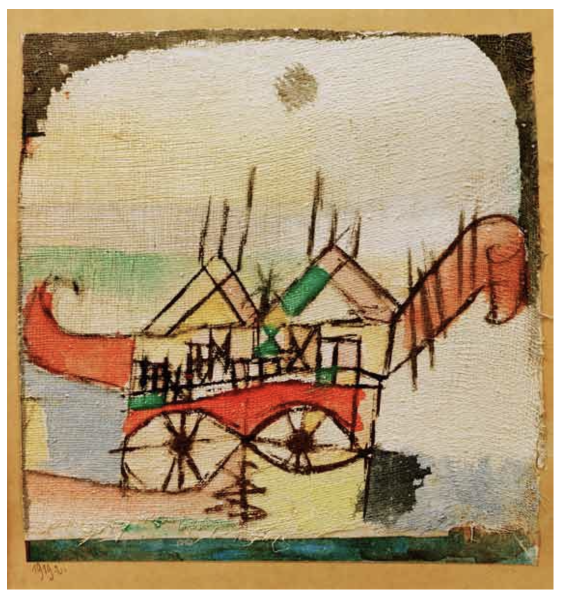Paul Klee, Sphinxartig, 1919 (aquarelle, gaze et papier, 20 x 19,5 cm), reproduit dans Fabbri (2024 : 81)