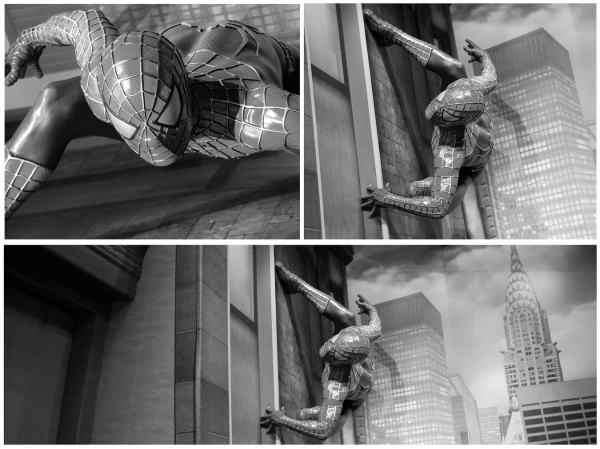 Fig. 3. Claudio Caridi, Collage de imágenes del diorama The Amazing Spider-Man, (agosto de 2018). Localización: Museo Madame Tussauds de Amsterdam.