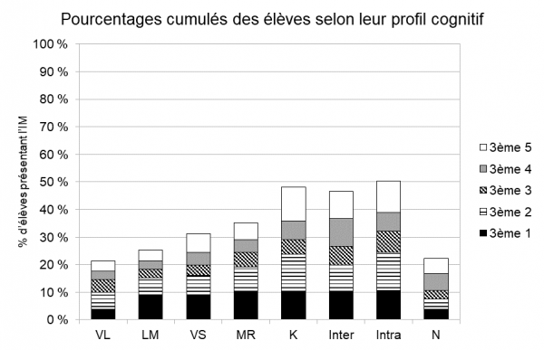 Figure 4 – Pourcentages cumulés d’élèves présentant les différents profils cognitifs