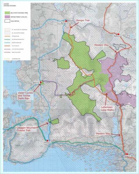 Figure 1 : Le Parc national du Wild Nephin (ancien Parc national de Ballycroy et la plantation forestière gérée par Coillte).